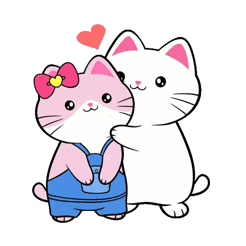 White Cat And Pink Cat With Heart Above Sticker