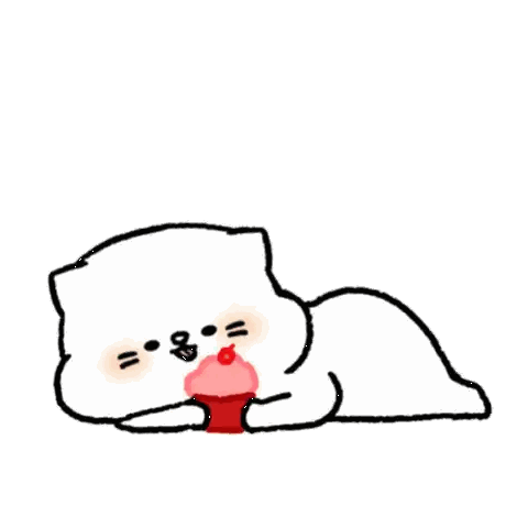 White Cat Eating Red Cupcake With Cherry GIF
