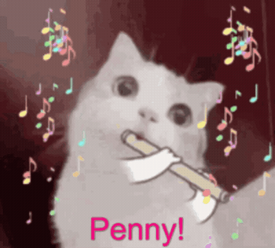 White Cat Holding Axe With Penny Above GIF