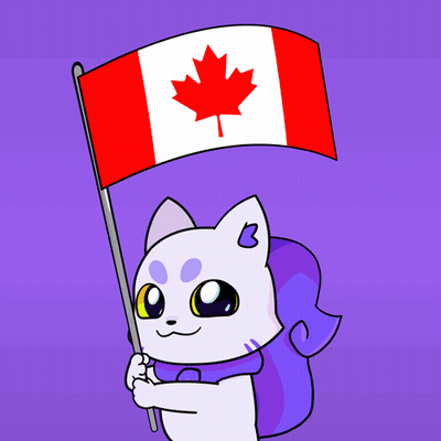 White Cat Holding Canadian Flag GIF