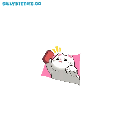 White Cat Holding Red Brick Sticker