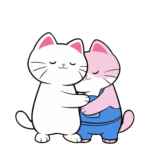White Cat Hugging Pink Cat In Overalls Sticker