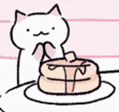 White Cat Sitting Next To Plate Of Food GIF