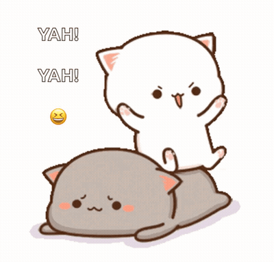 White Cat Standing On Grey Cat GIF