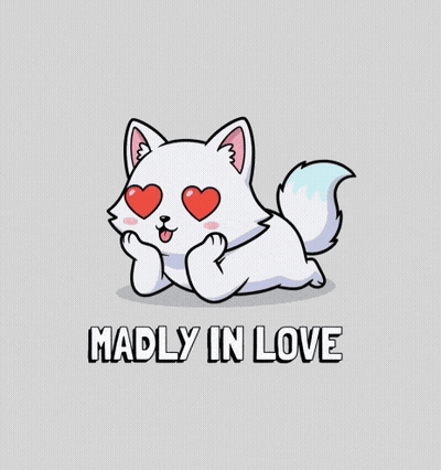 White Cat Surrounded By Red Hearts Madly In Love GIF