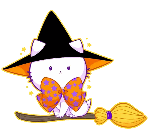 White Cat Wearing Witch Hat And Bow Sticker