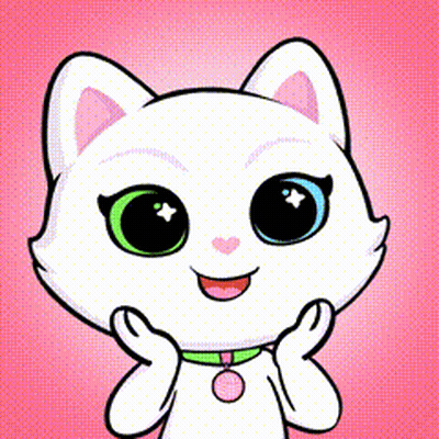 White Cat With Big Eyes And Pink Collar GIF
