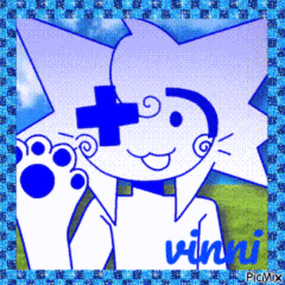 White Cat With Blue Cross Named Wini GIF