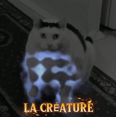 White Cat With Blue Flames Saying La Creature GIF