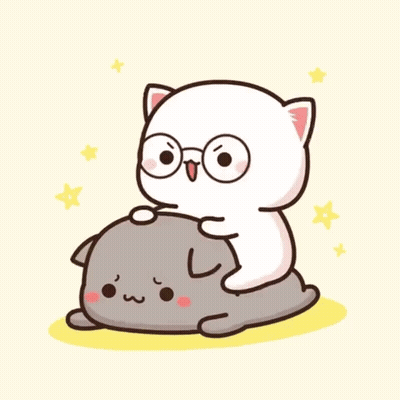White Cat With Glasses Sitting On Gray Cat GIF