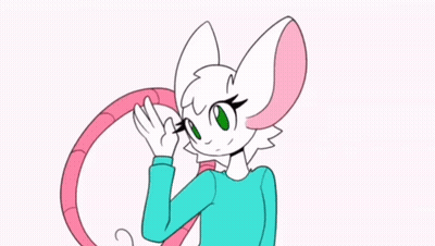 White Cat With Green Eyes And Pink Tail Waving GIF