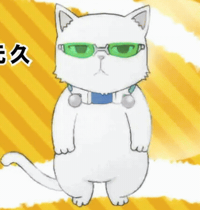 White Cat With Green Sunglasses And Blue Collar GIF