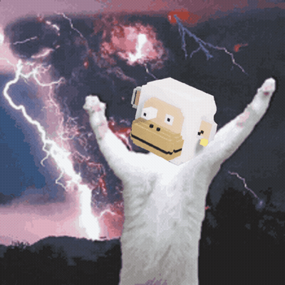 White Cat With Monkey Mask In Lightning Storm GIF