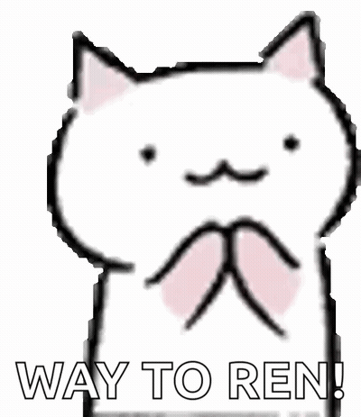 White Cat With Mustache Holding Paws Up Saying Way To Ren GIF