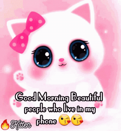 White Cat With Pink Bow Good Morning Beautiful People Who Live In My Phone GIF