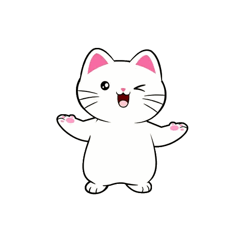 White Cat With Pink Ears Paws Open Mouth Sticker