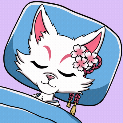 White Cat With Pink Flowers Sleeping On Blue Pillow GIF
