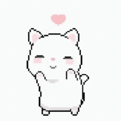 White Cat With Pink Heart Pixel Art GIF