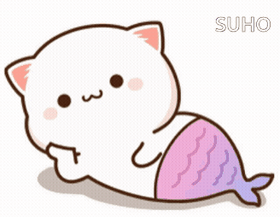 White Cat With Pink Tail Lying Down GIF