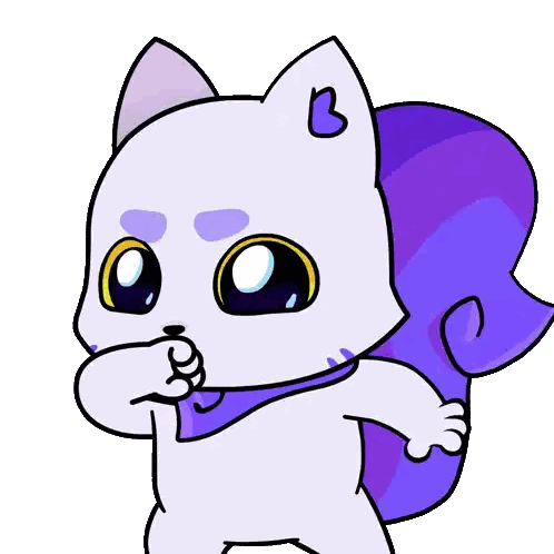 White Cat With Purple Tail And B On Ear Sticker