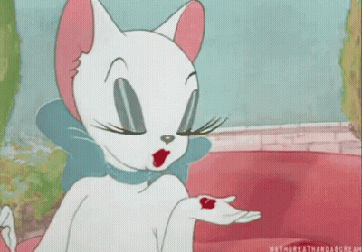 White Cat With Red Lips And Blue Collar GIF