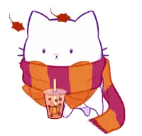White Cat With Scarf Holding Tea Cup Sticker