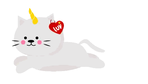 White Cat With Unicorn Horn And Luv Heart Sticker