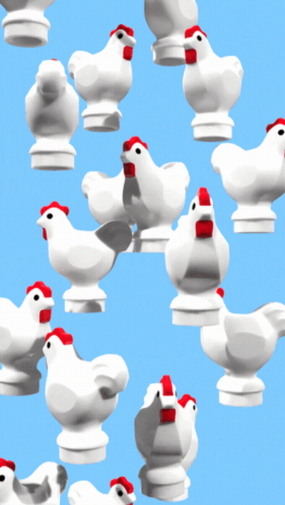 White Chickens With Red Crests On Blue Background GIF