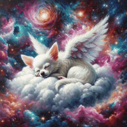 White Chihuahua With Angel Wings Sleeping GIF
