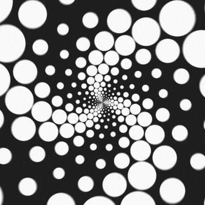 White Circles On A Black Background That Looks Like A Spiral GIF