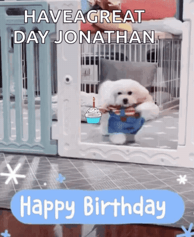 White Dog And Birthday Cake Happy Birthday Jonathan GIF