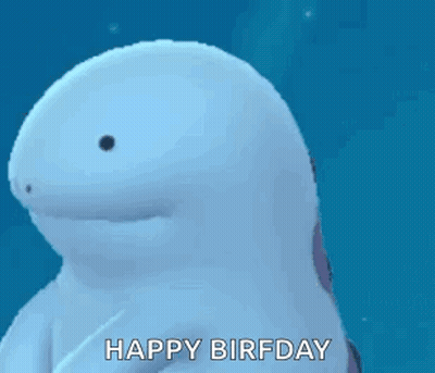 White Dolphin Swimming Saying Happy Birfday GIF