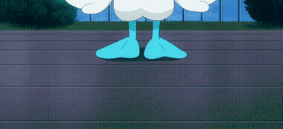 White Duck With Blue Eyes And Yellow Beak Standing On Railing GIF