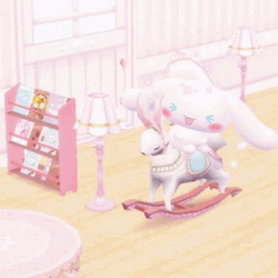 White Fluffy Cinnamoroll Mounting Rocking Horse GIF