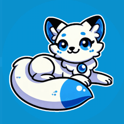 White Fox With Blue Eyes And Blue Tail GIF