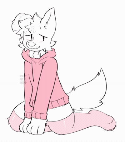 White Furry In Pink Hoodie And Knee High Socks GIF