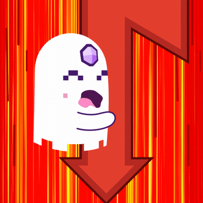 White Ghost With Purple Diamond Beside Red Arrow GIF