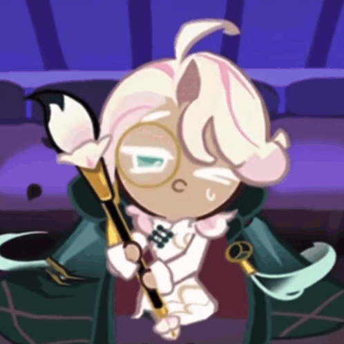 White Hair Cartoon Holding Brush And Magnifying Glass GIF