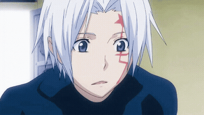 White Haired Anime Character With Red Arrow On Face GIF