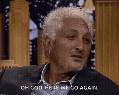 White-Haired Bearded Man Saying Oh God Here We Go Again GIF