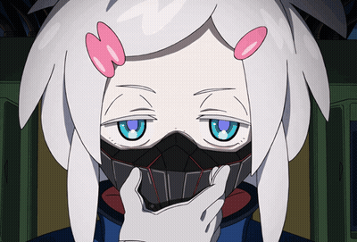White-Haired Blue-Eyed Cartoon Character With Mask GIF