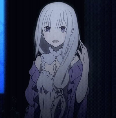 White-Haired Blue-Eyed Girl In Purple Dress And Diamond Necklace GIF