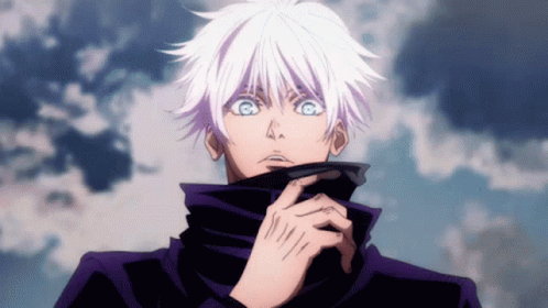 White-Haired Blue-Eyed Man In Purple Jacket GIF