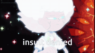 White-Haired Cartoon Character Saying Insult Denied GIF