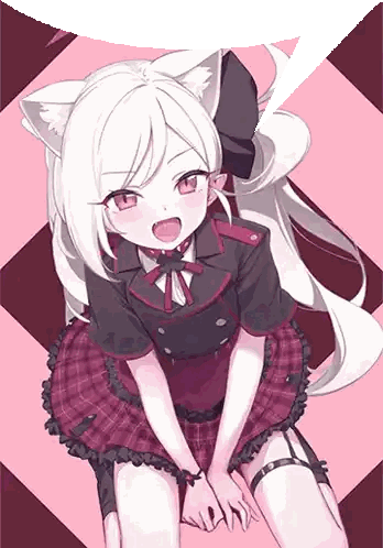 White Haired Cat Ear Girl In Plaid Skirt And Knee High Stockings Sticker