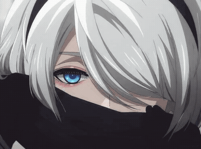 White-Haired Girl Covering Face With Black Scarf GIF