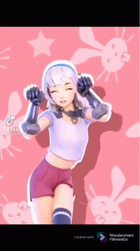 White-Haired Girl Dancing With Rabbits GIF