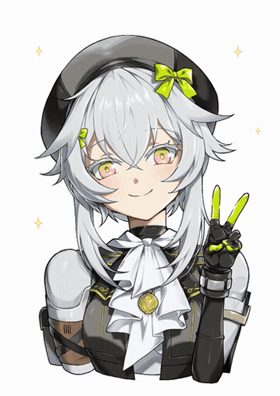 White-Haired Girl With Green Eyes Beret Peace Sign GIF