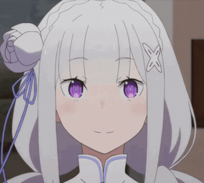 White-Haired Girl With Purple Eyes And X On Hair GIF