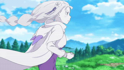 White-Haired Girl With Purple Wings Running Field GIF